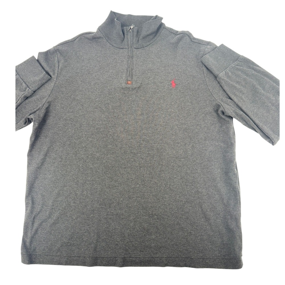 Polo Ralph Lauren Quarter Zip Pullover Mens XL Grey Cotton Red Pony Preppy Money